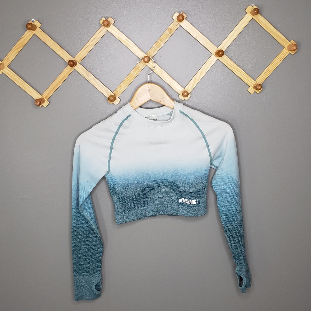 GS Deep Teal/Ice Blue Ombre Long Sleeve Crop Top